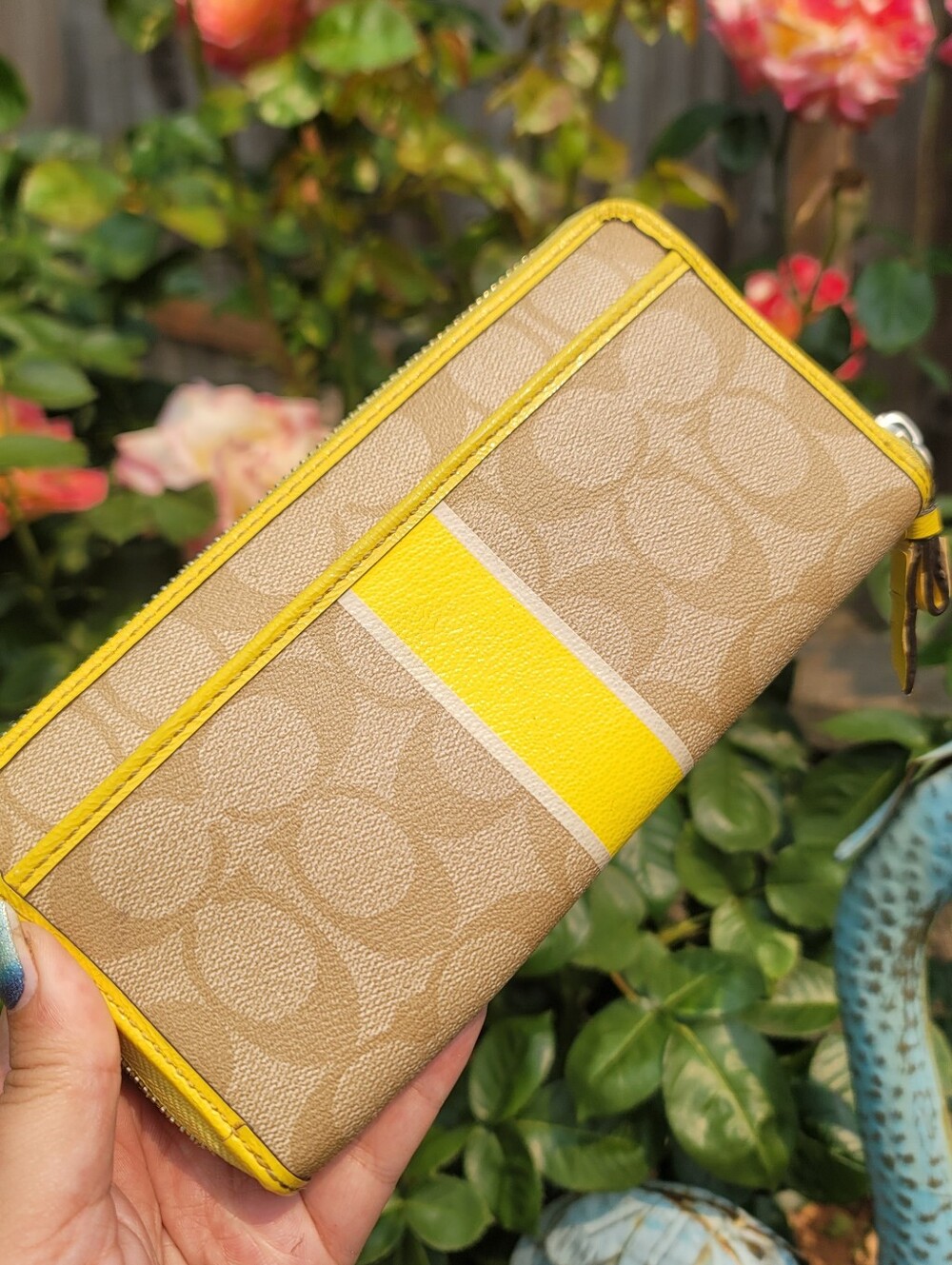 Coach Signature Stripe Yellow Wallet - Picture 8 of 14